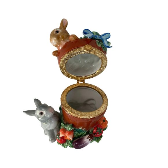 Decorative Ceramic Easter Rabbit Trinket Box 8" x 6" Vegetables Happy Easter Rib - Picture 8 of 13